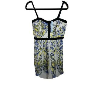 CYNTHIA ROWLEY Cotton Sun Dress 8 MEDIUM White Blue Yellow Black New